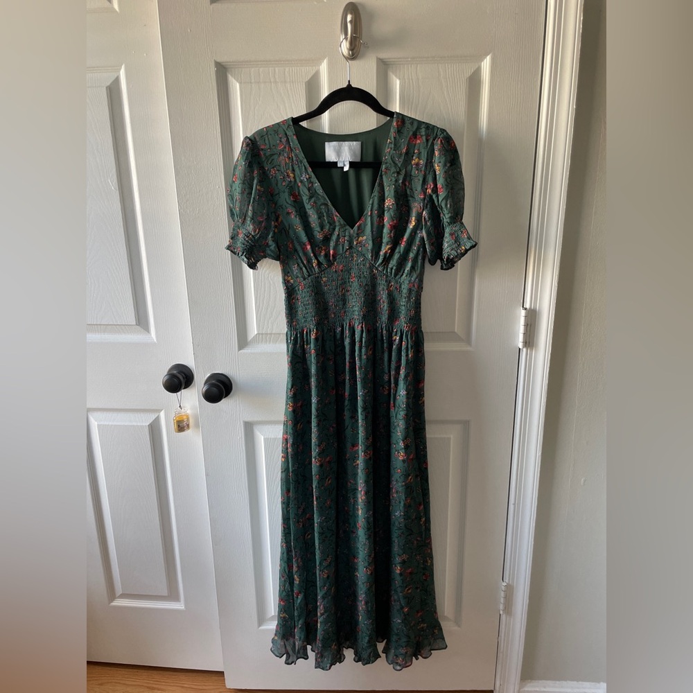 Hill house Georgia dress in bottle green fleur chintz small - Picture 5 of 7